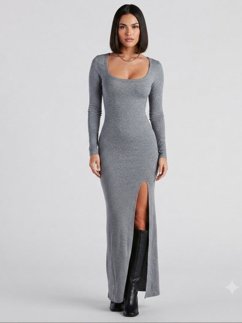 Windsor Elevated Vibes Ribbed Knit High Slit Maxi Dress